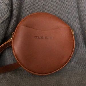 Small Portland Leather Goods circle crossbody in honey